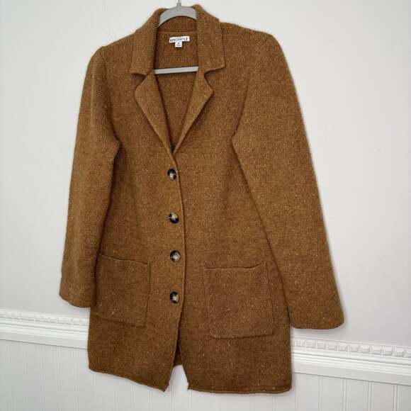 J Crew Chunky Knit Brown Cardigan Lambswool Preppy Long Sweater Grandpa - Picture 2 of 10